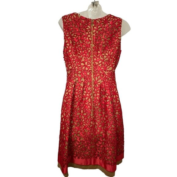 Carlisle Dress Red Lace Floral Overlay Italian Linen Sleeveless Size 2 Women - Picture 5 of 10